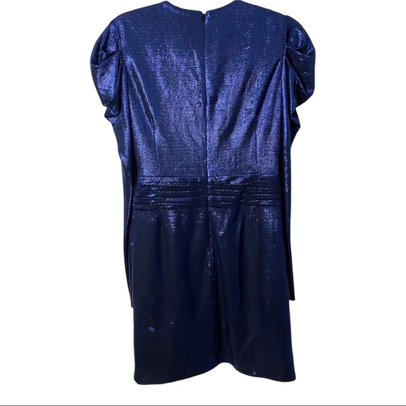 Jonathan Simkhai Metallic Blue Wrap Puff Sleeve Dress (M) - Picture 5 of 11
